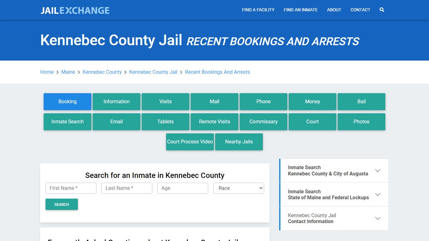 Kennebec County Jail Recent Bookings And Arrests - Jail Exchange